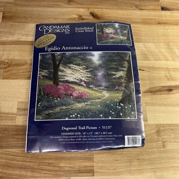Candamar Embellished Cross Stitch Kit 51137 Dogwood Trail Picture 16" x 12" 1999 - Picture 1 of 5